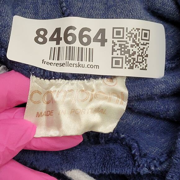 Vintage 90s MOD Velour Hooded Sweater Womens Medium 18x20 Blue - Picture 8 of 10